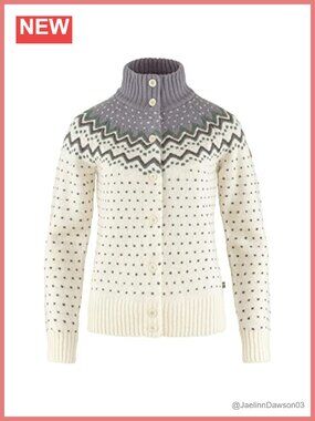 100% Wool Button Cardigan Long Sleeve Jacquard Winter Sweater